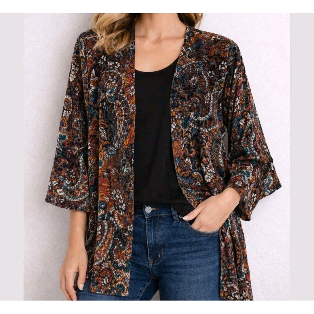 Slinky Brand Paisley Burnout Velvet Cardigan Size L